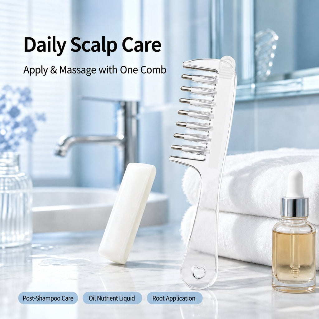 🔥Buy 1 GET 1 FREE--💧Refillable Scalp Oil Applicator Comb with 7 Metal Massage Tips – Even Root Serum Distribution & Scalp Stimulation for Hair Care