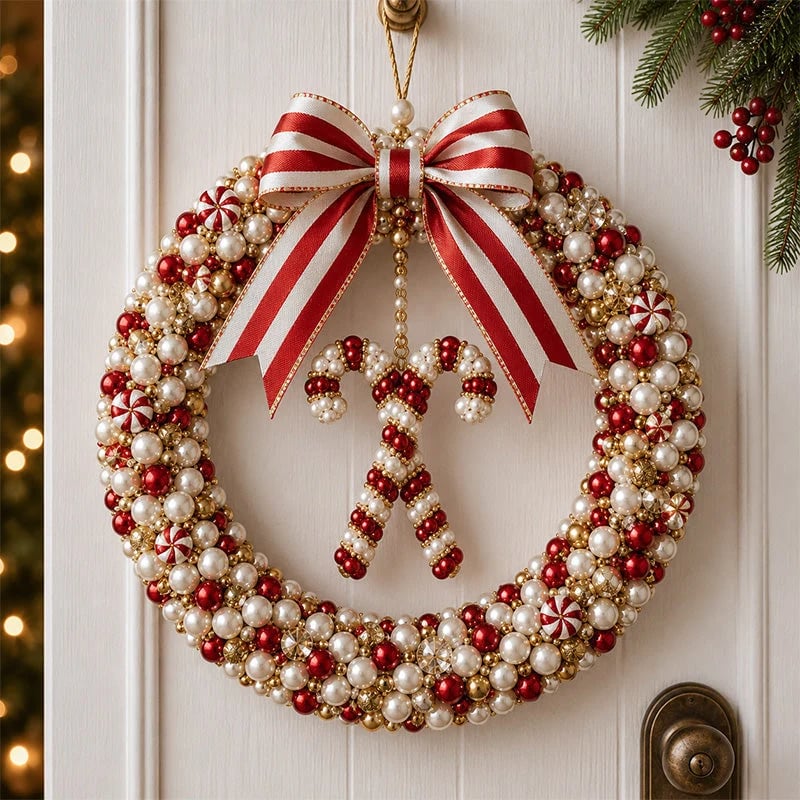 ⏳ Last Day 49% OFF--🎄✨ DIY Christmas Pearl Wreath Kit – Handmade Beaded Holiday Door Décor 💎🎀
