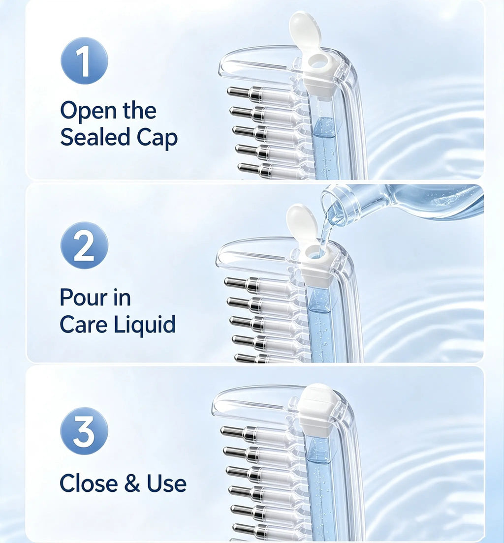 🔥Buy 1 GET 1 FREE--💧Refillable Scalp Oil Applicator Comb with 7 Metal Massage Tips – Even Root Serum Distribution & Scalp Stimulation for Hair Care