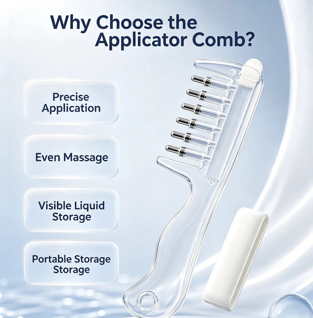 🔥Buy 1 GET 1 FREE--💧Refillable Scalp Oil Applicator Comb with 7 Metal Massage Tips – Even Root Serum Distribution & Scalp Stimulation for Hair Care