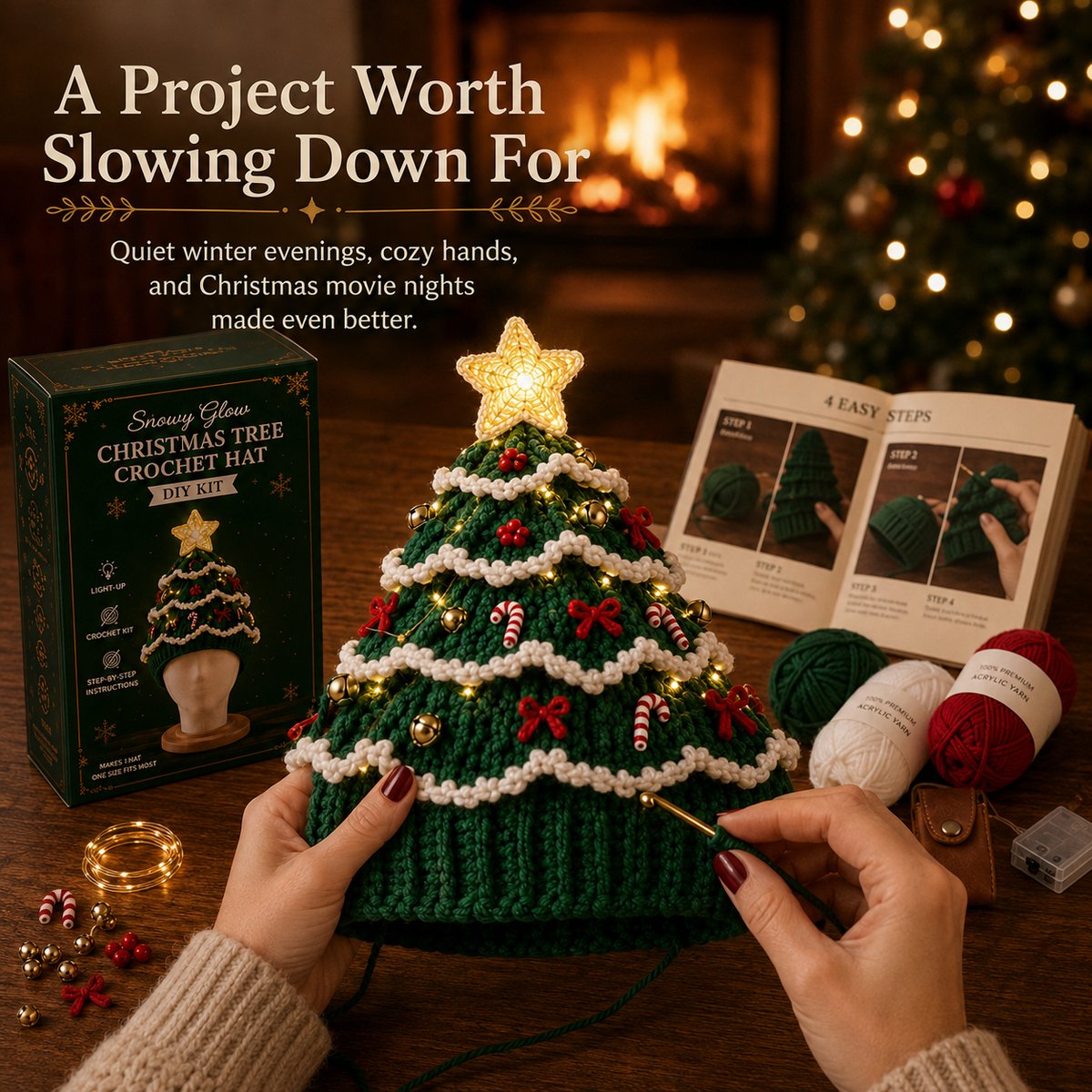🔥Black Friday Deals 49% OFF--🎄Complete Light-Up Christmas Tree Crochet Hat DIY Kit