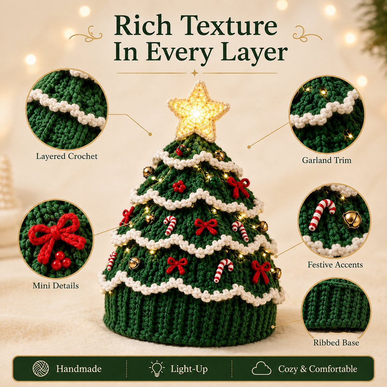 🔥Black Friday Deals 49% OFF--🎄Complete Light-Up Christmas Tree Crochet Hat DIY Kit