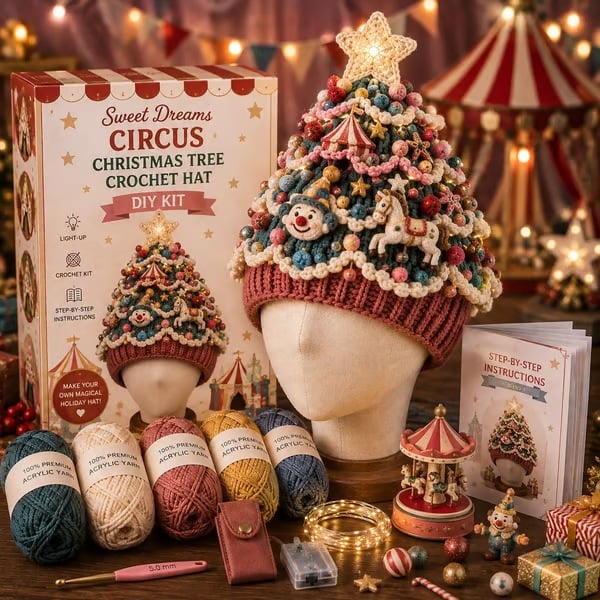 🔥Black Friday Deals 49% OFF--🎄Complete Light-Up Christmas Tree Crochet Hat DIY Kit