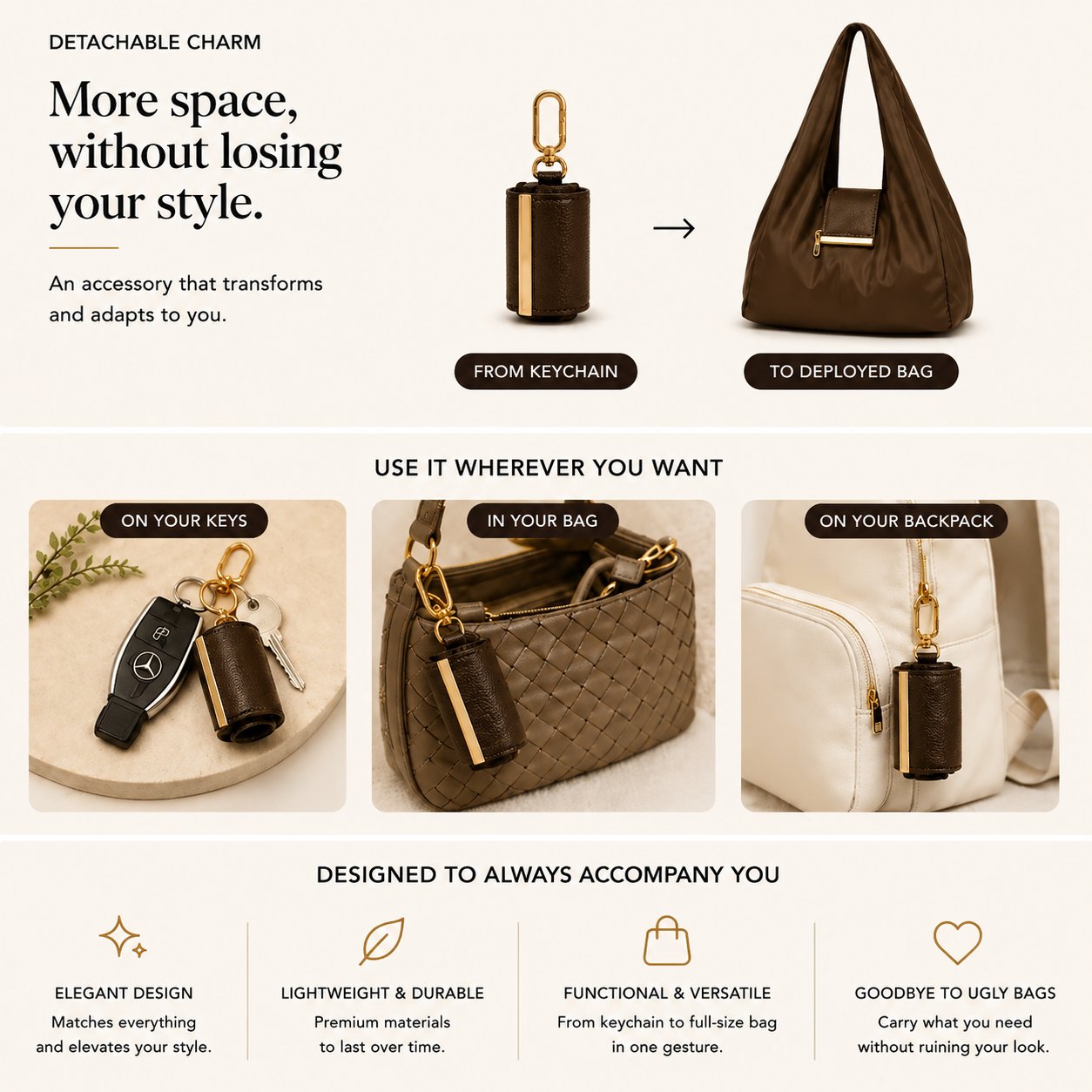 👜✨Foldable Shopping Bag Keychain Eco-Friendly Reusable Tote Bag