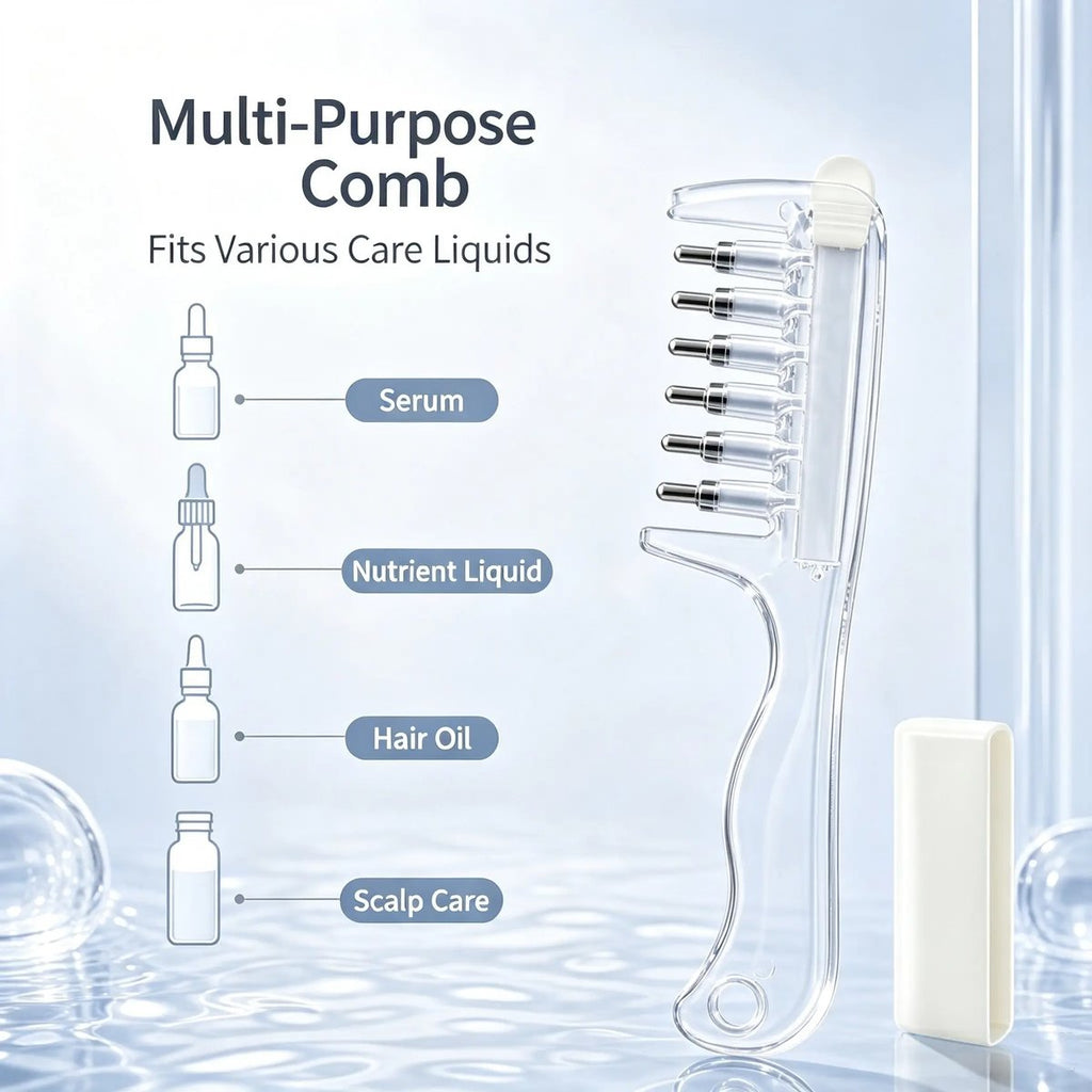 🔥Buy 1 GET 1 FREE--💧Refillable Scalp Oil Applicator Comb with 7 Metal Massage Tips – Even Root Serum Distribution & Scalp Stimulation for Hair Care