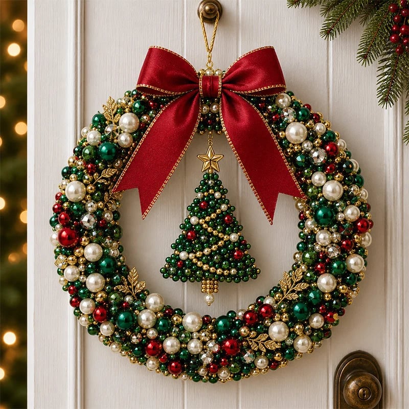 ⏳ Last Day 49% OFF--🎄✨ DIY Christmas Pearl Wreath Kit – Handmade Beaded Holiday Door Décor 💎🎀