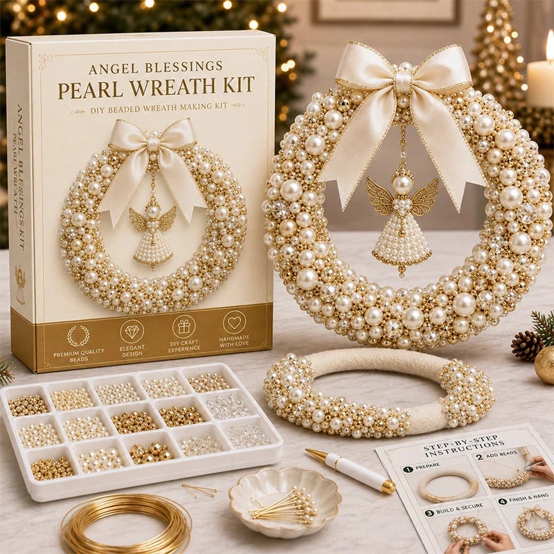 ⏳ Last Day 49% OFF--🎄✨ DIY Christmas Pearl Wreath Kit – Handmade Beaded Holiday Door Décor 💎🎀