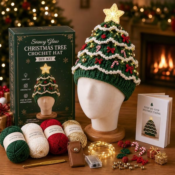 🔥Black Friday Deals 49% OFF--🎄Complete Light-Up Christmas Tree Crochet Hat DIY Kit