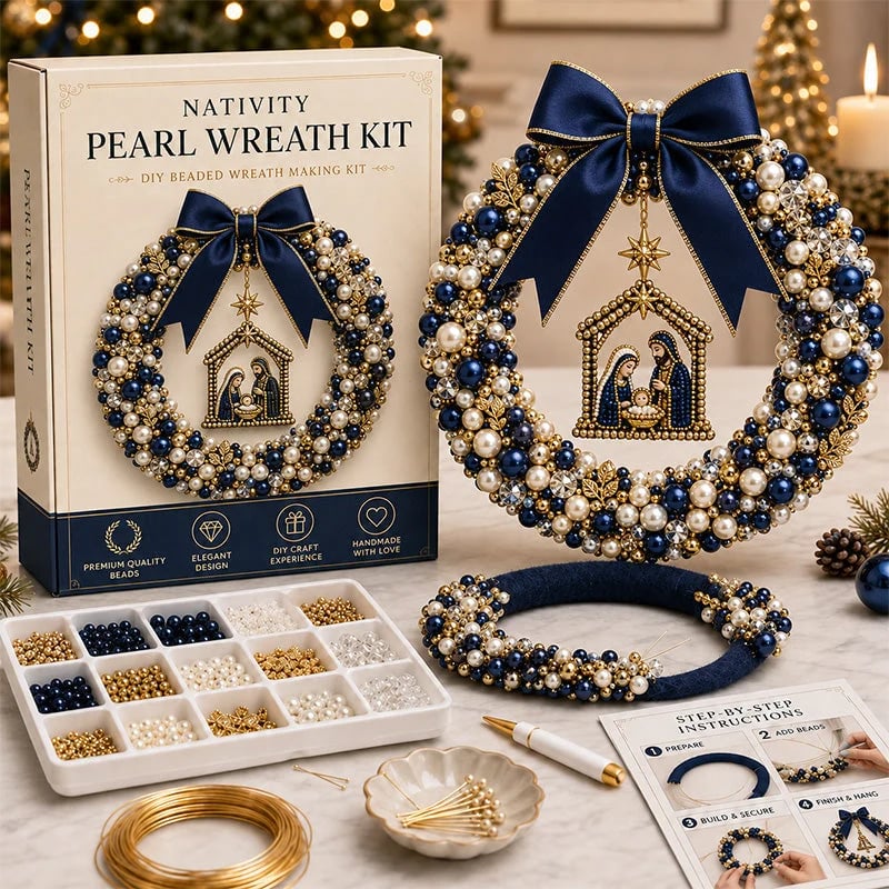 ⏳ Last Day 49% OFF--🎄✨ DIY Christmas Pearl Wreath Kit – Handmade Beaded Holiday Door Décor 💎🎀