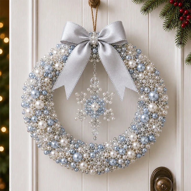 ⏳ Last Day 49% OFF--🎄✨ DIY Christmas Pearl Wreath Kit – Handmade Beaded Holiday Door Décor 💎🎀