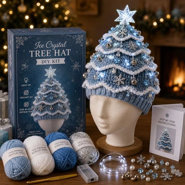 🔥Black Friday Deals 49% OFF--🎄Complete Light-Up Christmas Tree Crochet Hat DIY Kit