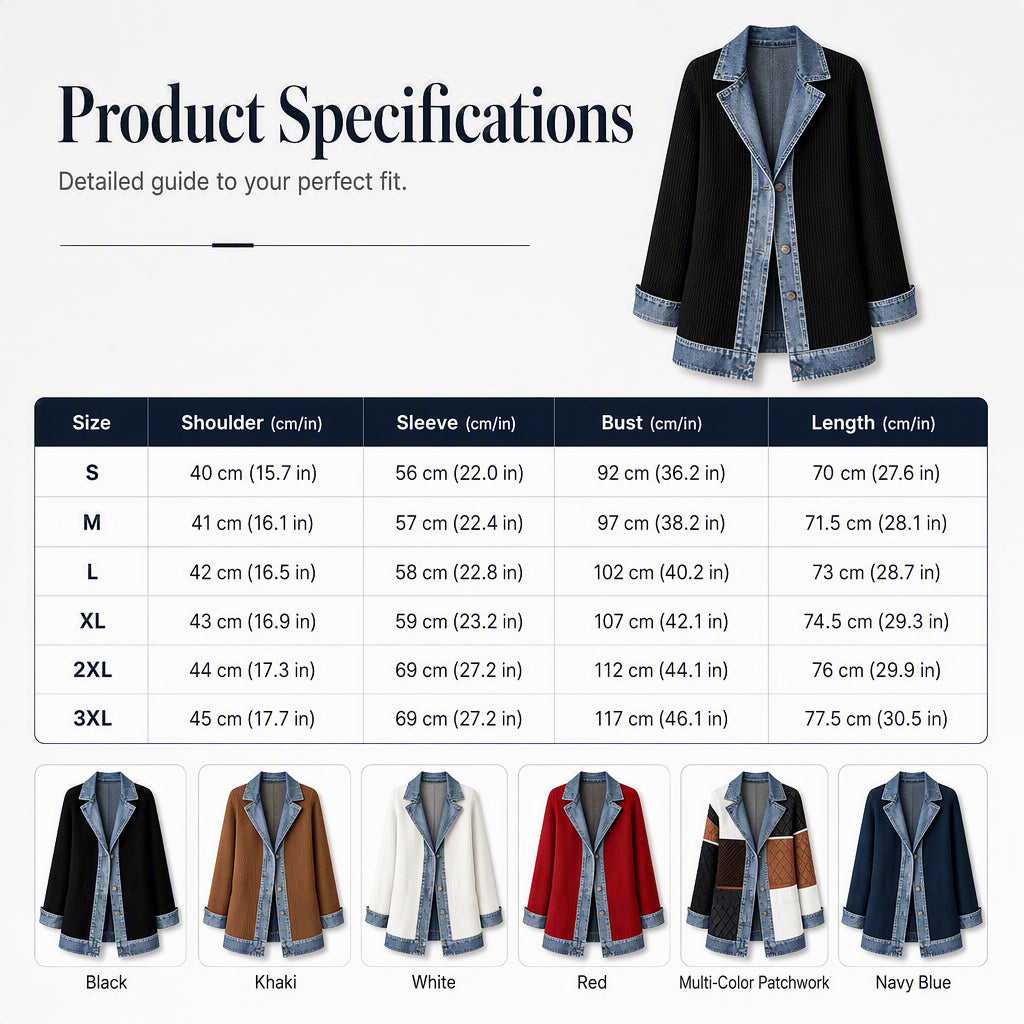 🔥Autumn Hot Sale 50% OFF💃Women’s Elegant Denim Spliced Ribbed Knit Coat – Stretchy, Stylish & Comfortable ✨