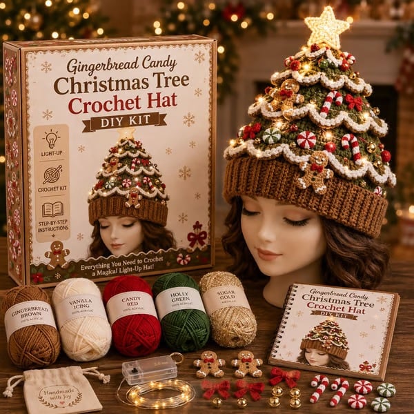 🔥Black Friday Deals 49% OFF--🎄Complete Light-Up Christmas Tree Crochet Hat DIY Kit