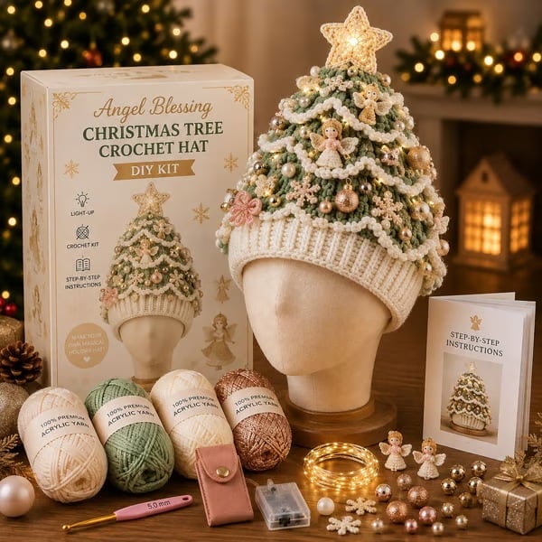 🔥Black Friday Deals 49% OFF--🎄Complete Light-Up Christmas Tree Crochet Hat DIY Kit