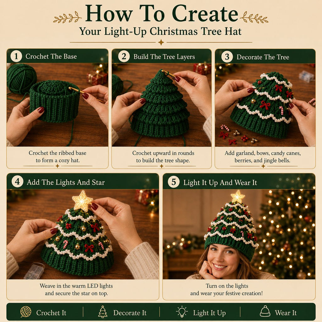 🔥Black Friday Deals 49% OFF--🎄Complete Light-Up Christmas Tree Crochet Hat DIY Kit