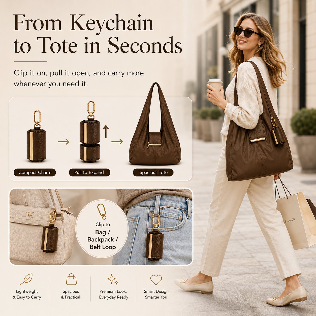 👜✨Foldable Shopping Bag Keychain Eco-Friendly Reusable Tote Bag