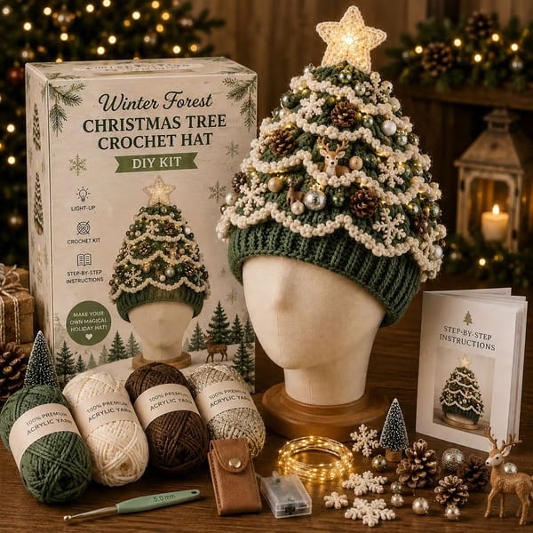 🔥Black Friday Deals 49% OFF--🎄Complete Light-Up Christmas Tree Crochet Hat DIY Kit