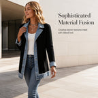 🔥Autumn Hot Sale 50% OFF--💃Women’s Elegant Denim Spliced Ribbed Knit Coat – Stretchy, Stylish & Comfortable ✨