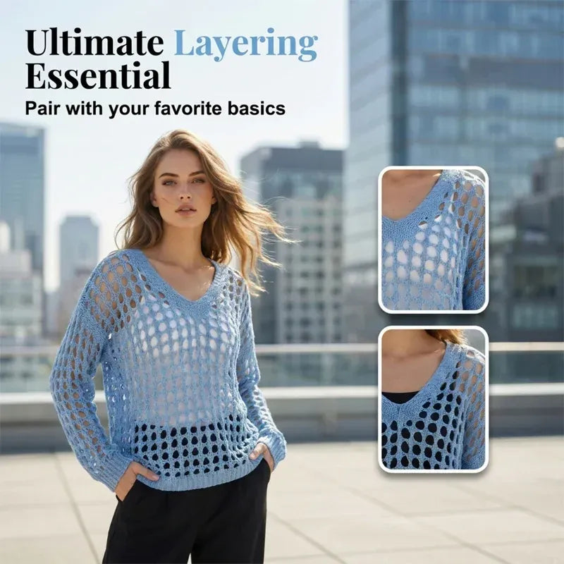 🌸 New Arrival 65% OFF 🌸 Women’s Casual Solid Color Crochet Knit Top