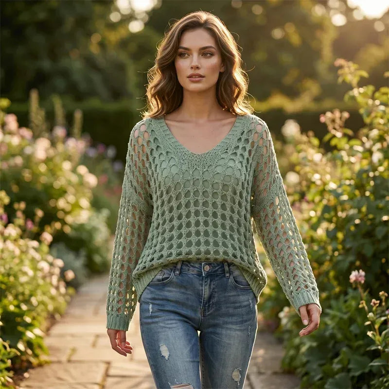 🌸 New Arrival 65% OFF 🌸 Women’s Casual Solid Color Crochet Knit Top