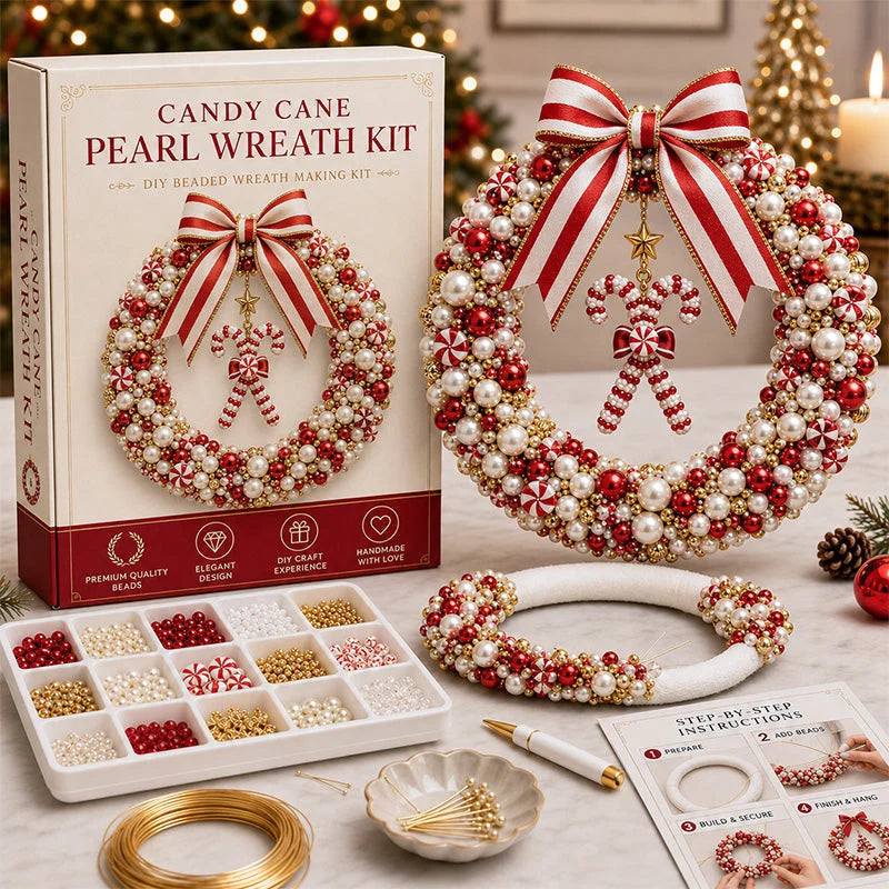 ⏳ Last Day 49% OFF--🎄✨ DIY Christmas Pearl Wreath Kit – Handmade Beaded Holiday Door Décor 💎🎀