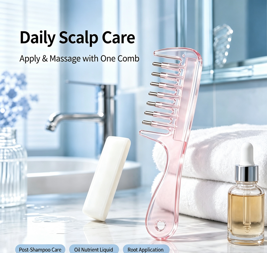 🔥Buy 1 GET 1 FREE--💧Refillable Scalp Oil Applicator Comb with 7 Metal Massage Tips – Even Root Serum Distribution & Scalp Stimulation for Hair Care