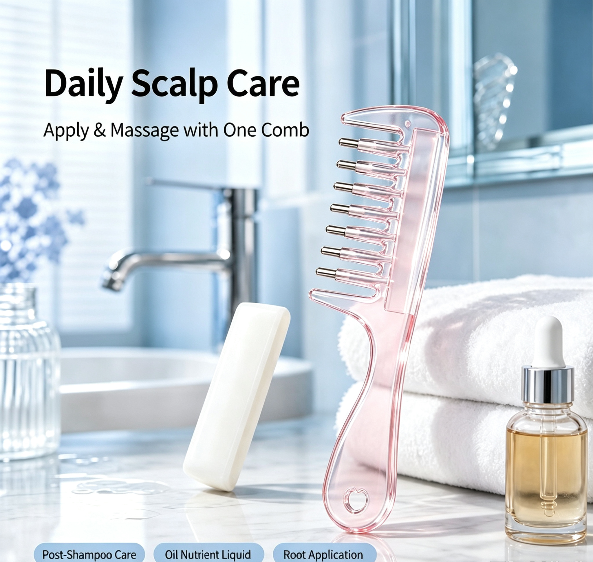 🔥Buy 1 GET 1 FREE--💧Refillable Scalp Oil Applicator Comb with 7 Metal Massage Tips – Even Root Serum Distribution & Scalp Stimulation for Hair Care