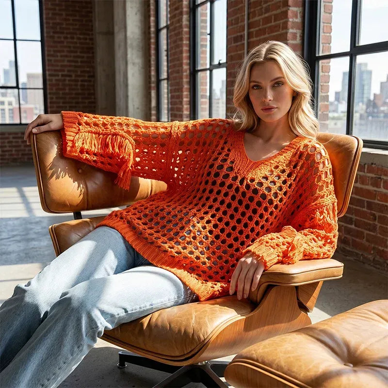 🌸 New Arrival 65% OFF 🌸 Women’s Casual Solid Color Crochet Knit Top