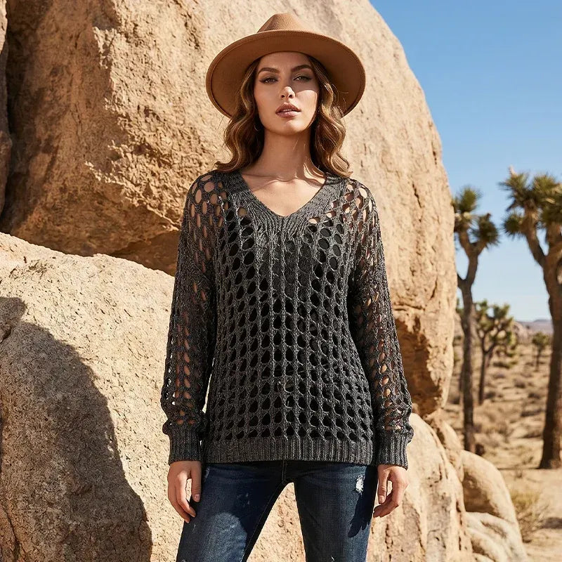 🌸 New Arrival 65% OFF 🌸 Women’s Casual Solid Color Crochet Knit Top