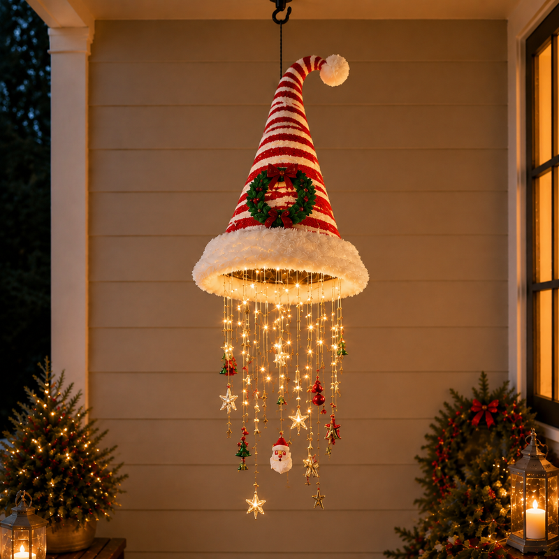🎅 Lighted Santa Hat Hanging Chandelier 🎄 | 4 Styles Warm LED Christmas String Light | Indoor Outdoor Porch Holiday Decor Gift