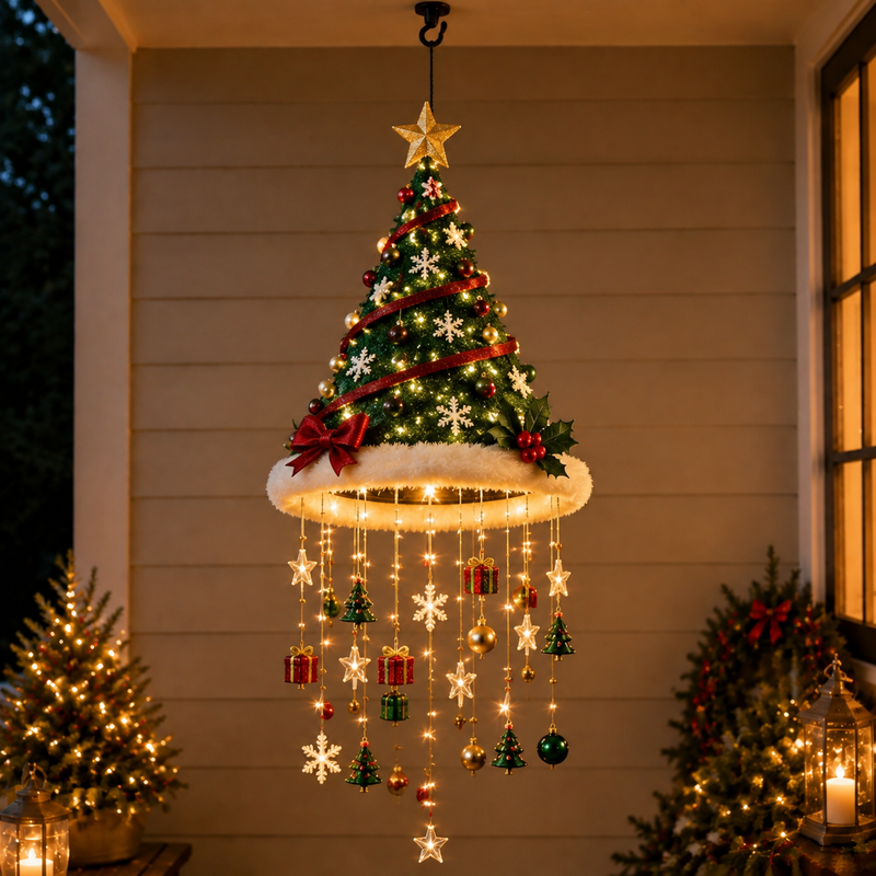 🎅 Lighted Santa Hat Hanging Chandelier 🎄 | 4 Styles Warm LED Christmas String Light | Indoor Outdoor Porch Holiday Decor Gift