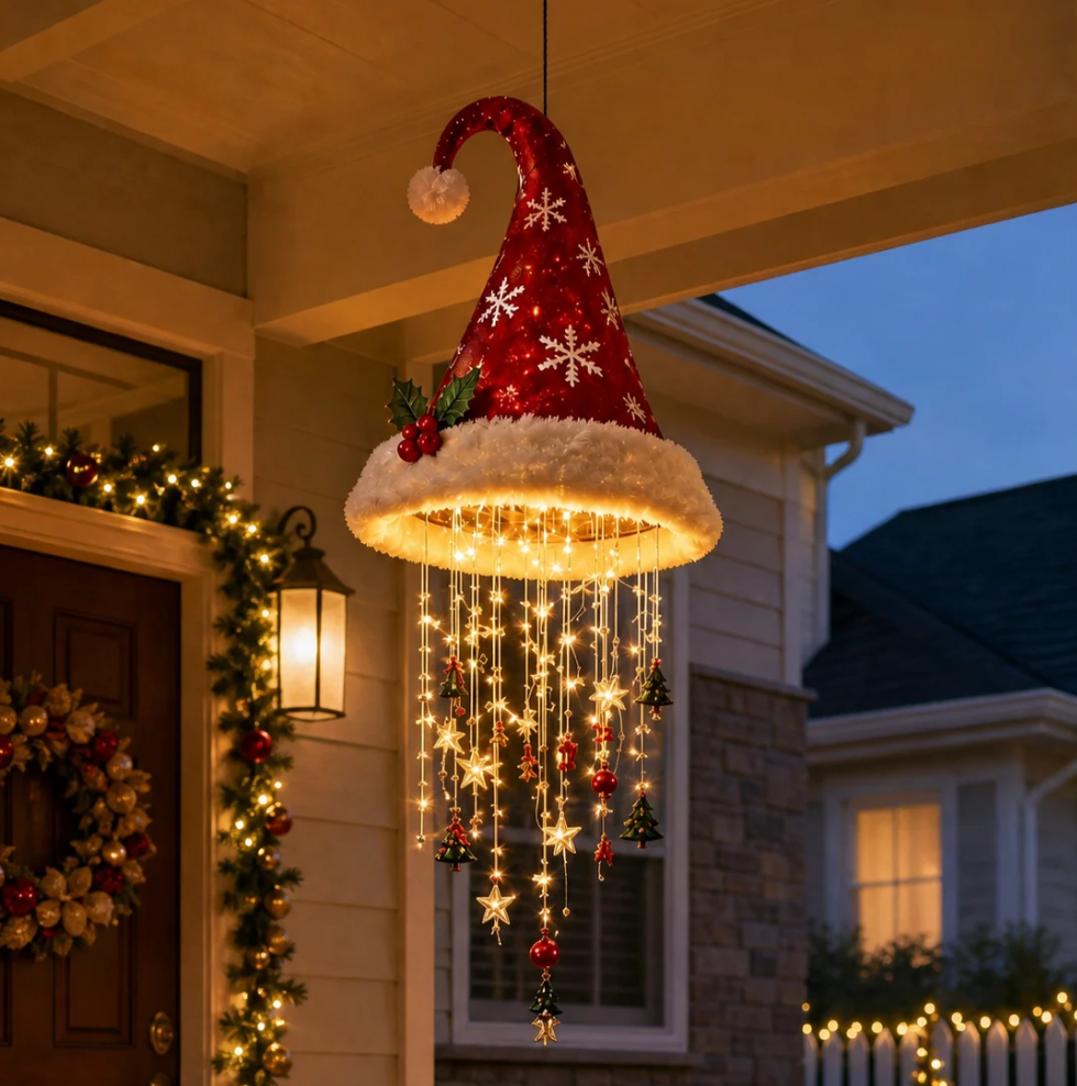 🎅 Lighted Santa Hat Hanging Chandelier 🎄 | 4 Styles Warm LED Christmas String Light | Indoor Outdoor Porch Holiday Decor Gift
