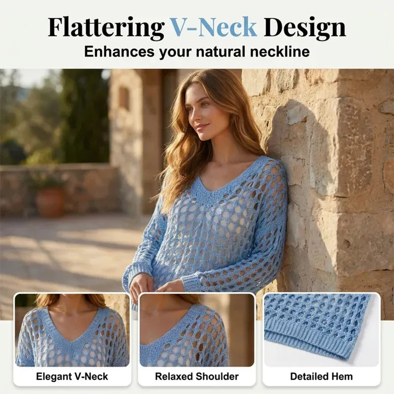 🌸 New Arrival 65% OFF 🌸 Women’s Casual Solid Color Crochet Knit Top