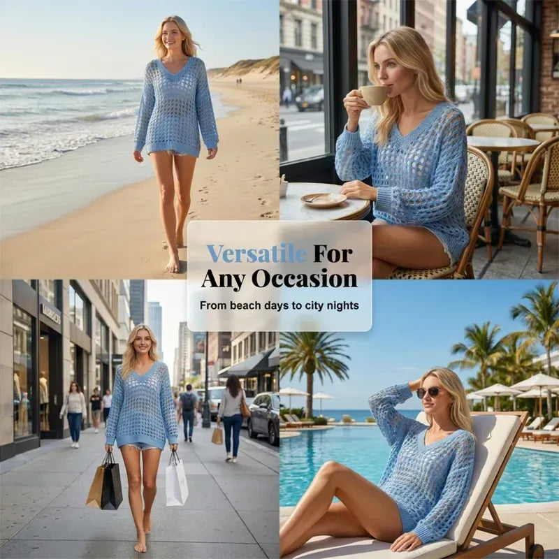 🌸 New Arrival 65% OFF 🌸 Women’s Casual Solid Color Crochet Knit Top