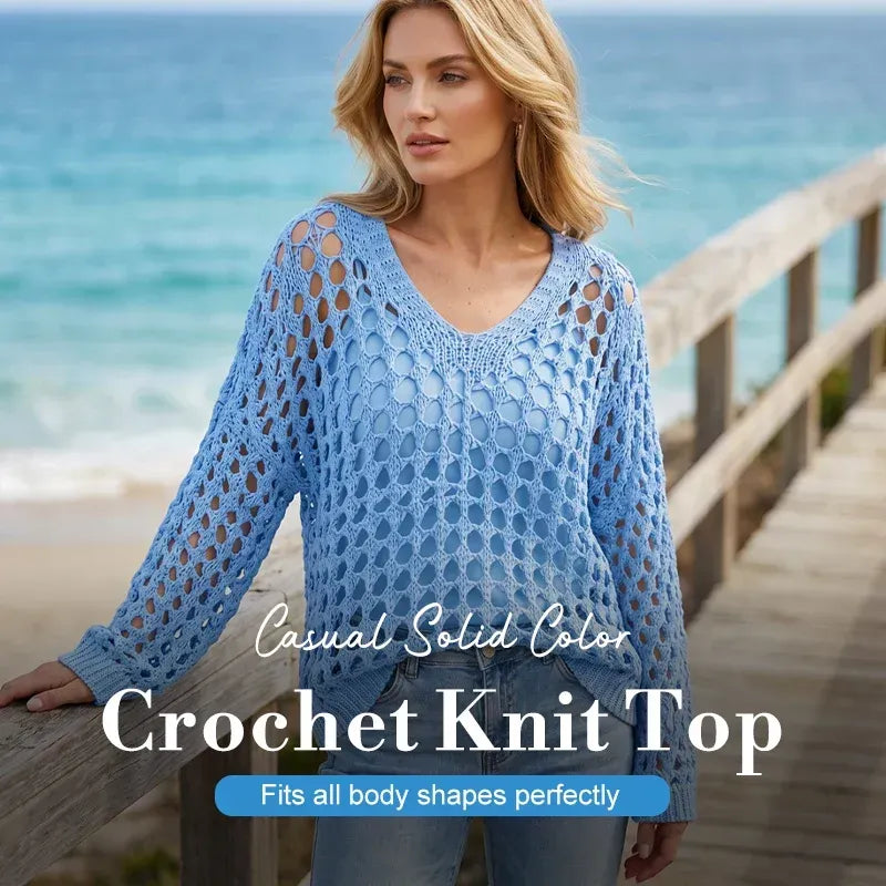 🌸 New Arrival 65% OFF 🌸 Women’s Casual Solid Color Crochet Knit Top