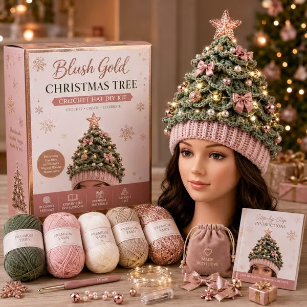 🔥Black Friday Deals 49% OFF--🎄Complete Light-Up Christmas Tree Crochet Hat DIY Kit